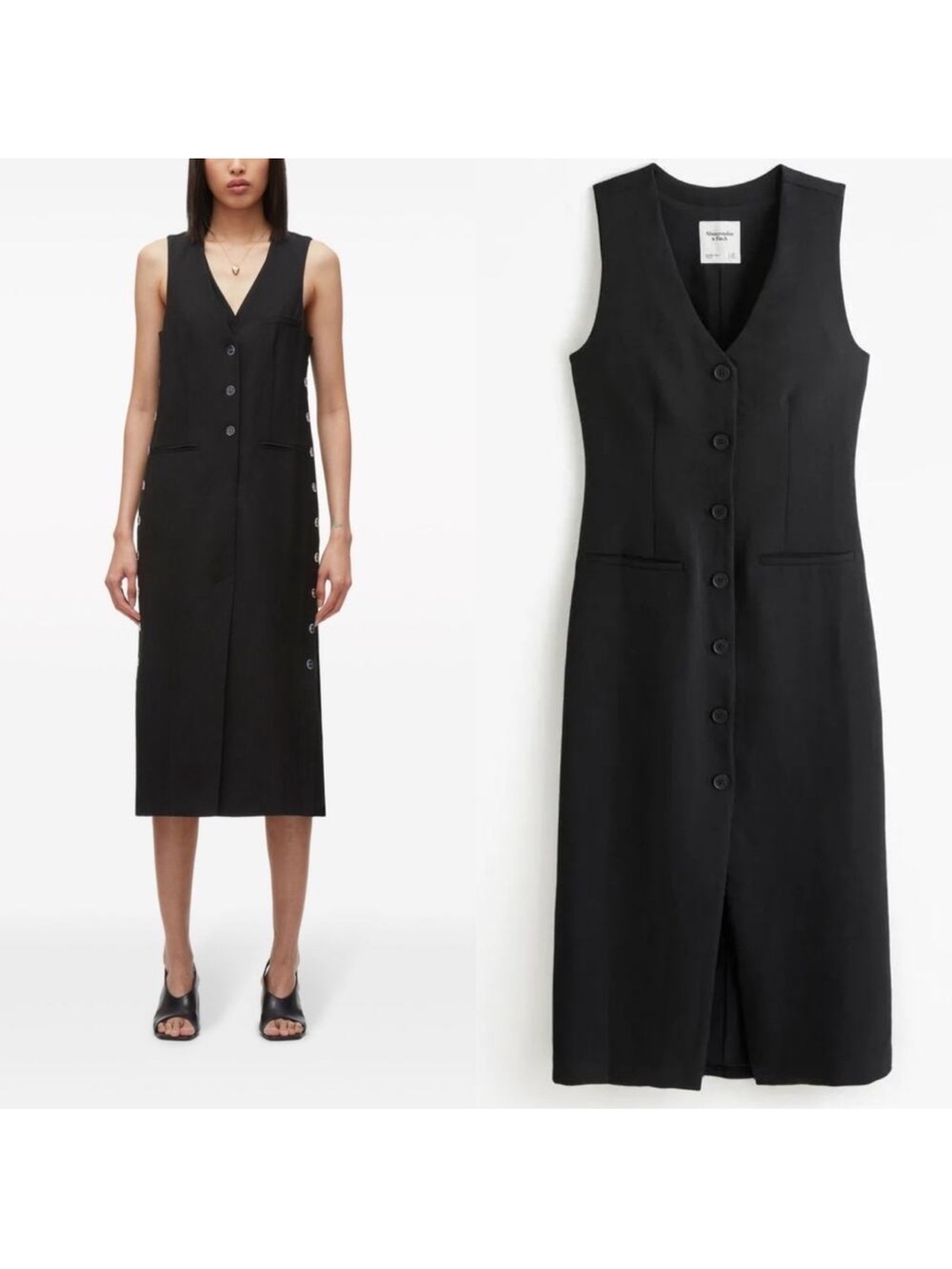 EUC Abercrombie Sleeveless Black Button-Front Steath Midi Dress size M pet.~$98